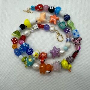 Y2K Colorful Beaded Necklace Multicolor with Freshwater Pearl